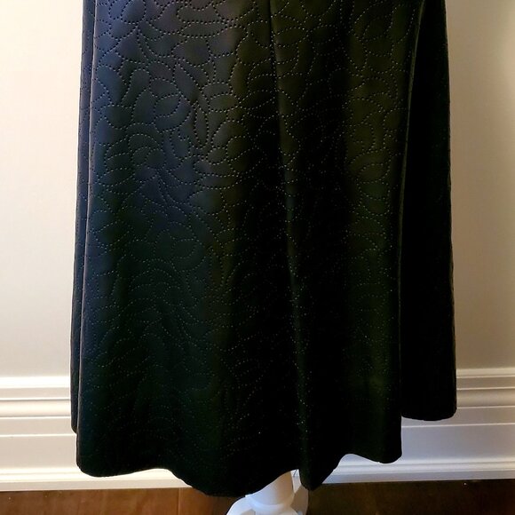 ELENA WANG Black Fit & Flared Midi Cocktail Dress Imprinted Faux Leather & Knit - Picture 2 of 11